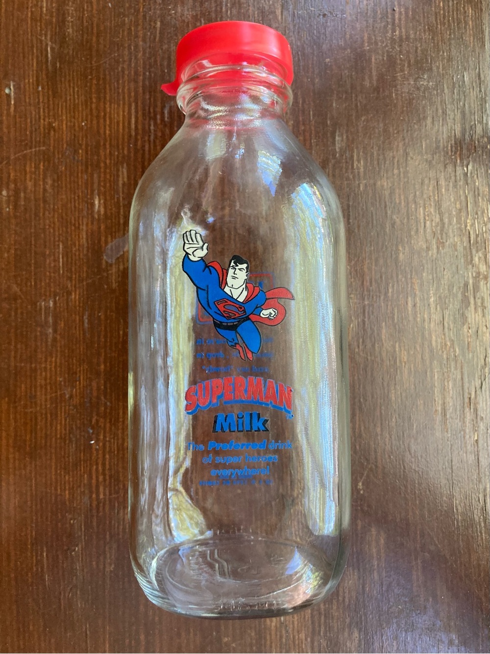 Superman Glass Milk Bottle Vintage 1998 DC Comics Kitchenware